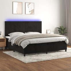 Box spring postelja z vzmetnico LED črna 200x200 cm žamet