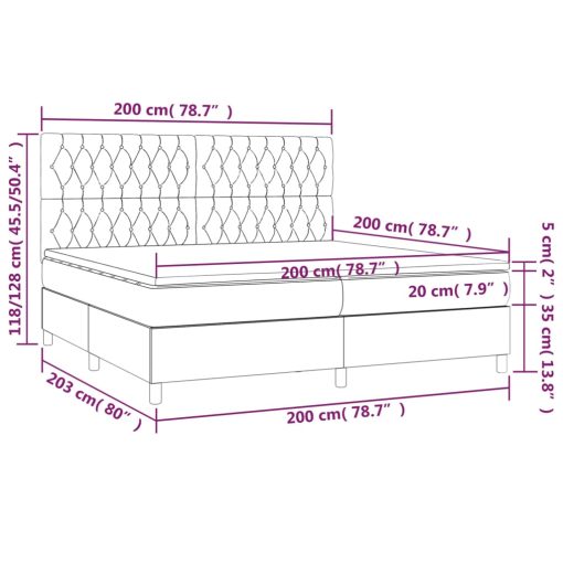 Box spring postelja z vzmetnico LED črna 200x200 cm žamet