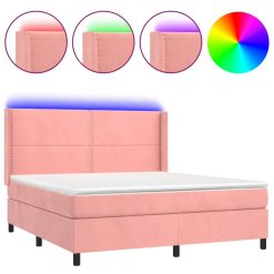 Box spring postelja z vzmetnico LED roza 160x200 cm žamet