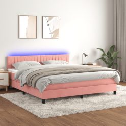 Box spring postelja z vzmetnico LED roza 160x200 cm žamet