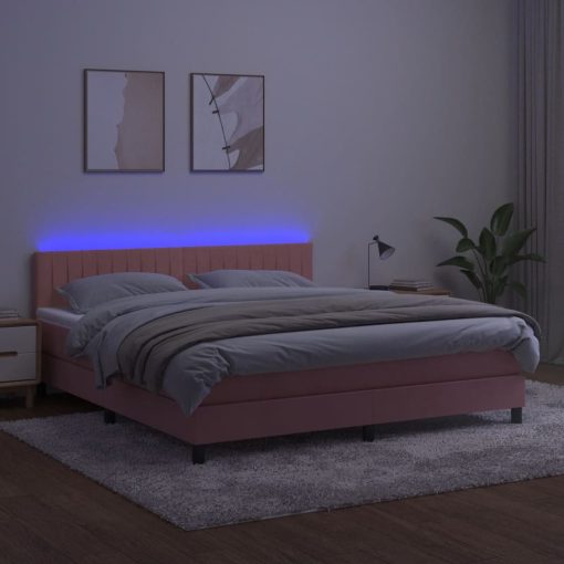 Box spring postelja z vzmetnico LED roza 160x200 cm žamet