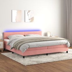 Box spring postelja z vzmetnico LED roza 200x200 cm žamet