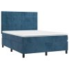 Box spring postelja z vzmetnico LED temno modra 140x200cm žamet