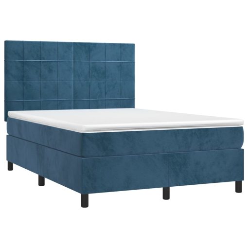 Box spring postelja z vzmetnico LED temno modra 140x200cm žamet