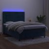 Box spring postelja z vzmetnico LED temno modra 140x200cm žamet