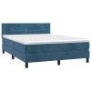 Box spring postelja z vzmetnico LED temno modra 140x200cm žamet