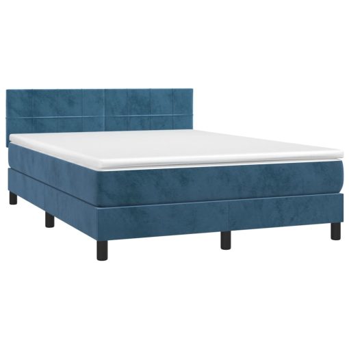Box spring postelja z vzmetnico LED temno modra 140x200cm žamet