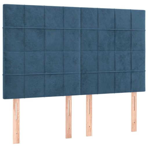 Box spring postelja z vzmetnico LED temno modra 140x200cm žamet
