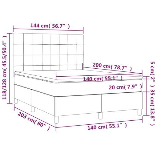 Box spring postelja z vzmetnico LED temno modra 140x200cm žamet