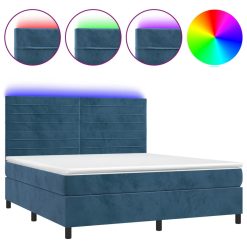 Box spring postelja z vzmetnico LED temno modra 160x200cm žamet