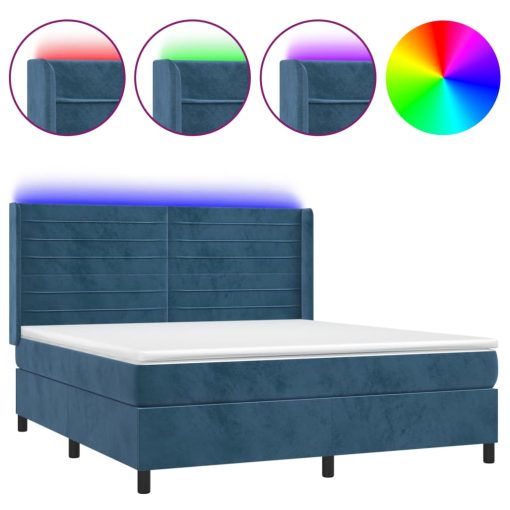 Box spring postelja z vzmetnico LED temno modra 160x200cm žamet