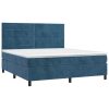 Box spring postelja z vzmetnico LED temno modra 160x200cm žamet
