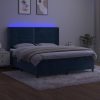 Box spring postelja z vzmetnico LED temno modra 160x200cm žamet