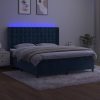 Box spring postelja z vzmetnico LED temno modra 160x200cm žamet