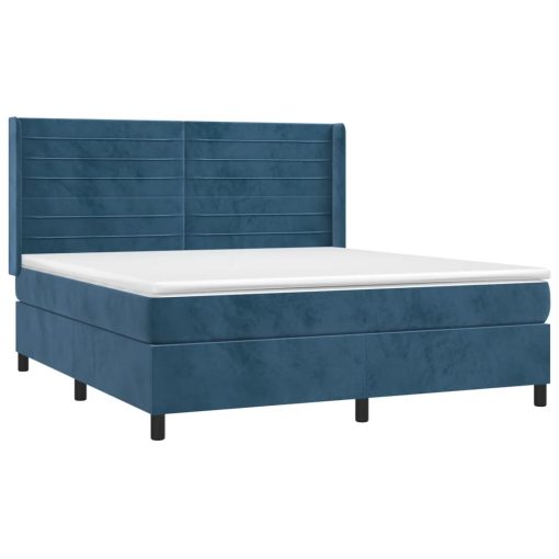 Box spring postelja z vzmetnico LED temno modra 160x200cm žamet