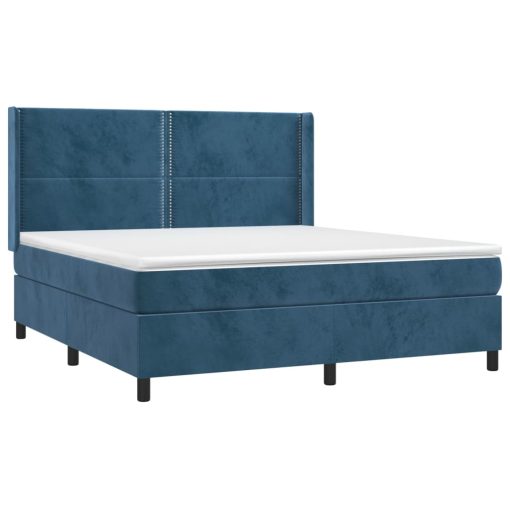 Box spring postelja z vzmetnico LED temno modra 160x200cm žamet