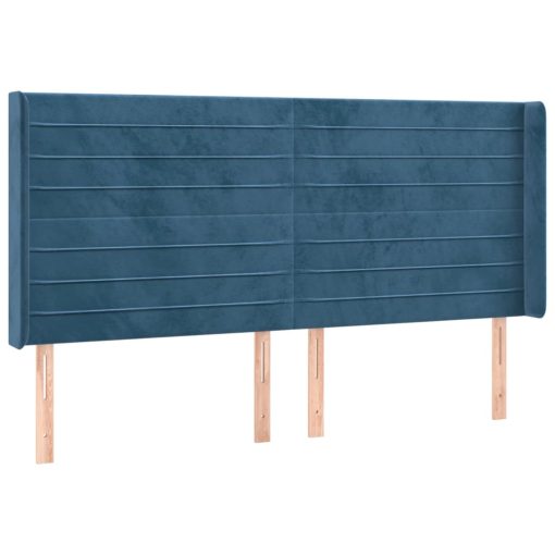 Box spring postelja z vzmetnico LED temno modra 160x200cm žamet