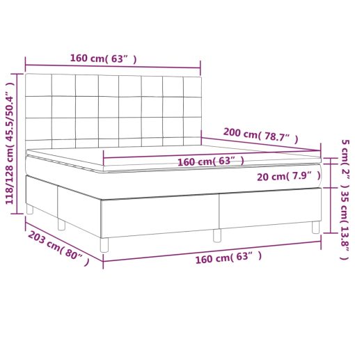 Box spring postelja z vzmetnico LED temno modra 160x200cm žamet