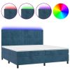 Box spring postelja z vzmetnico LED temno modra 200x200cm žamet