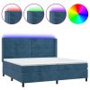 Box spring postelja z vzmetnico LED temno modra 200x200cm žamet
