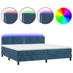 Box spring postelja z vzmetnico LED temno modra 200x200cm žamet