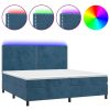Box spring postelja z vzmetnico LED temno modra 200x200cm žamet