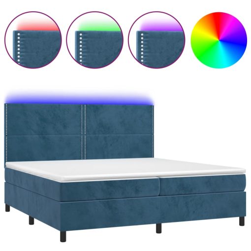 Box spring postelja z vzmetnico LED temno modra 200x200cm žamet