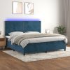 Box spring postelja z vzmetnico LED temno modra 200x200cm žamet