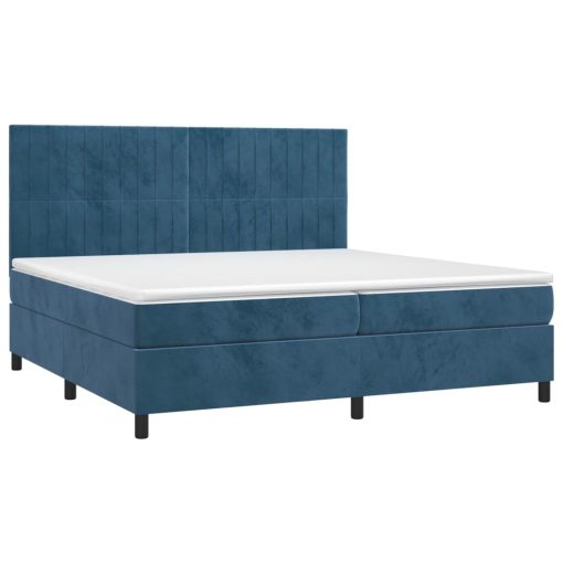 Box spring postelja z vzmetnico LED temno modra 200x200cm žamet