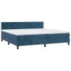 Box spring postelja z vzmetnico LED temno modra 200x200cm žamet