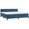 Box spring postelja z vzmetnico LED temno modra 200x200cm žamet