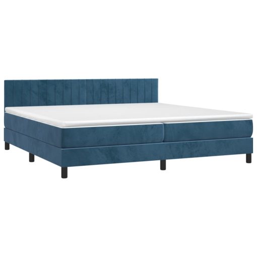 Box spring postelja z vzmetnico LED temno modra 200x200cm žamet
