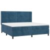 Box spring postelja z vzmetnico LED temno modra 200x200cm žamet