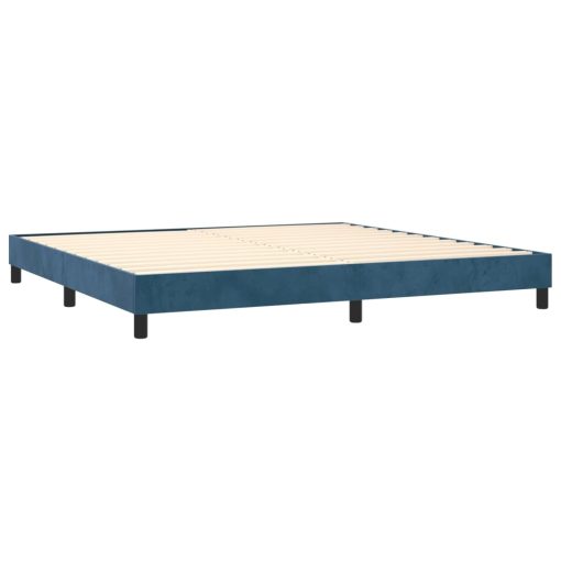 Box spring postelja z vzmetnico LED temno modra 200x200cm žamet