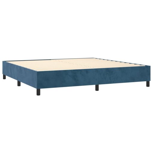 Box spring postelja z vzmetnico LED temno modra 200x200cm žamet