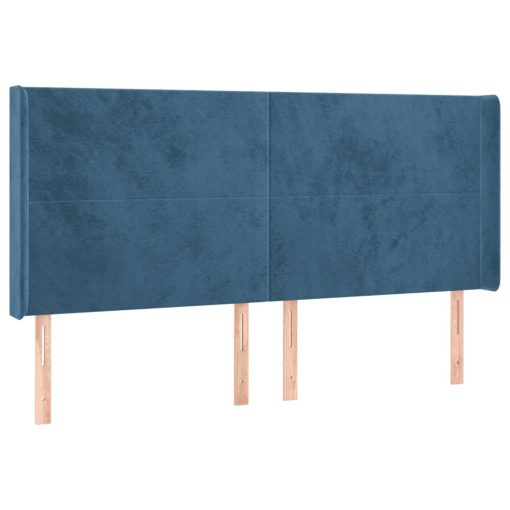 Box spring postelja z vzmetnico LED temno modra 200x200cm žamet