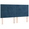 Box spring postelja z vzmetnico LED temno modra 200x200cm žamet
