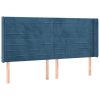 Box spring postelja z vzmetnico LED temno modra 200x200cm žamet