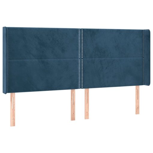 Box spring postelja z vzmetnico LED temno modra 200x200cm žamet