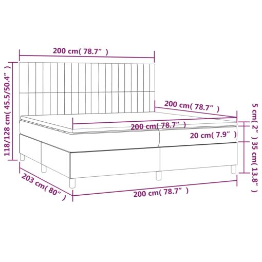 Box spring postelja z vzmetnico LED temno modra 200x200cm žamet