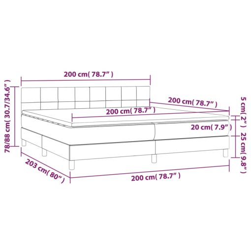 Box spring postelja z vzmetnico LED temno modra 200x200cm žamet