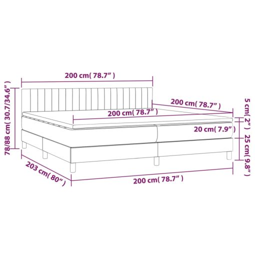 Box spring postelja z vzmetnico LED temno modra 200x200cm žamet