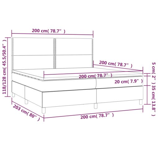 Box spring postelja z vzmetnico LED temno modra 200x200cm žamet