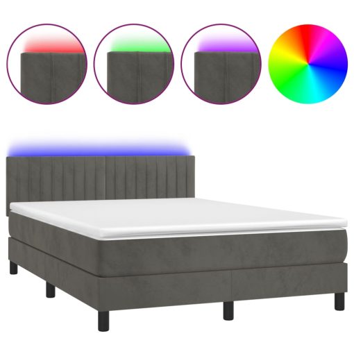 Box spring postelja z vzmetnico LED temno siva 140x200 cm žamet