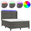 Box spring postelja z vzmetnico LED temno siva 140x200 cm žamet