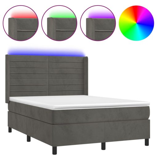 Box spring postelja z vzmetnico LED temno siva 140x200 cm žamet