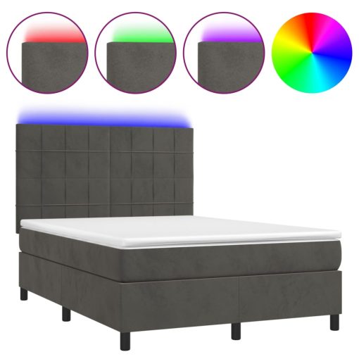 Box spring postelja z vzmetnico LED temno siva 140x200 cm žamet