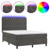 Box spring postelja z vzmetnico LED temno siva 140x200 cm žamet