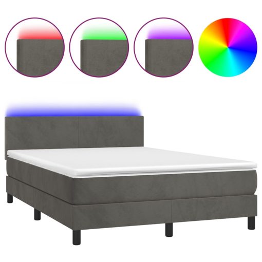 Box spring postelja z vzmetnico LED temno siva 140x200 cm žamet