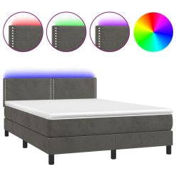 Box spring postelja z vzmetnico LED temno siva 140x200 cm žamet